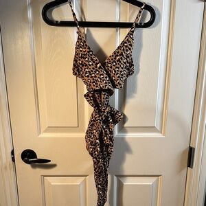 aerie Leopard Print One-Piece Swimsuit in Tan & Black